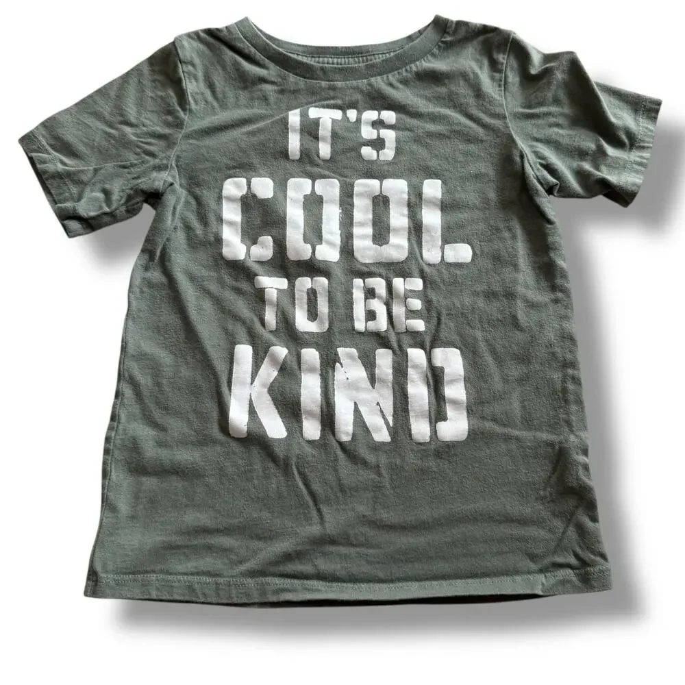 The Children's Place Boys Shirt 5T It's Cool to be Kind Olive Sage‎ Green Tee